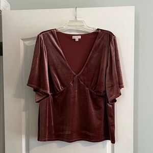 Knox Rose Velvet V-Neck Blouse in Burgundy
